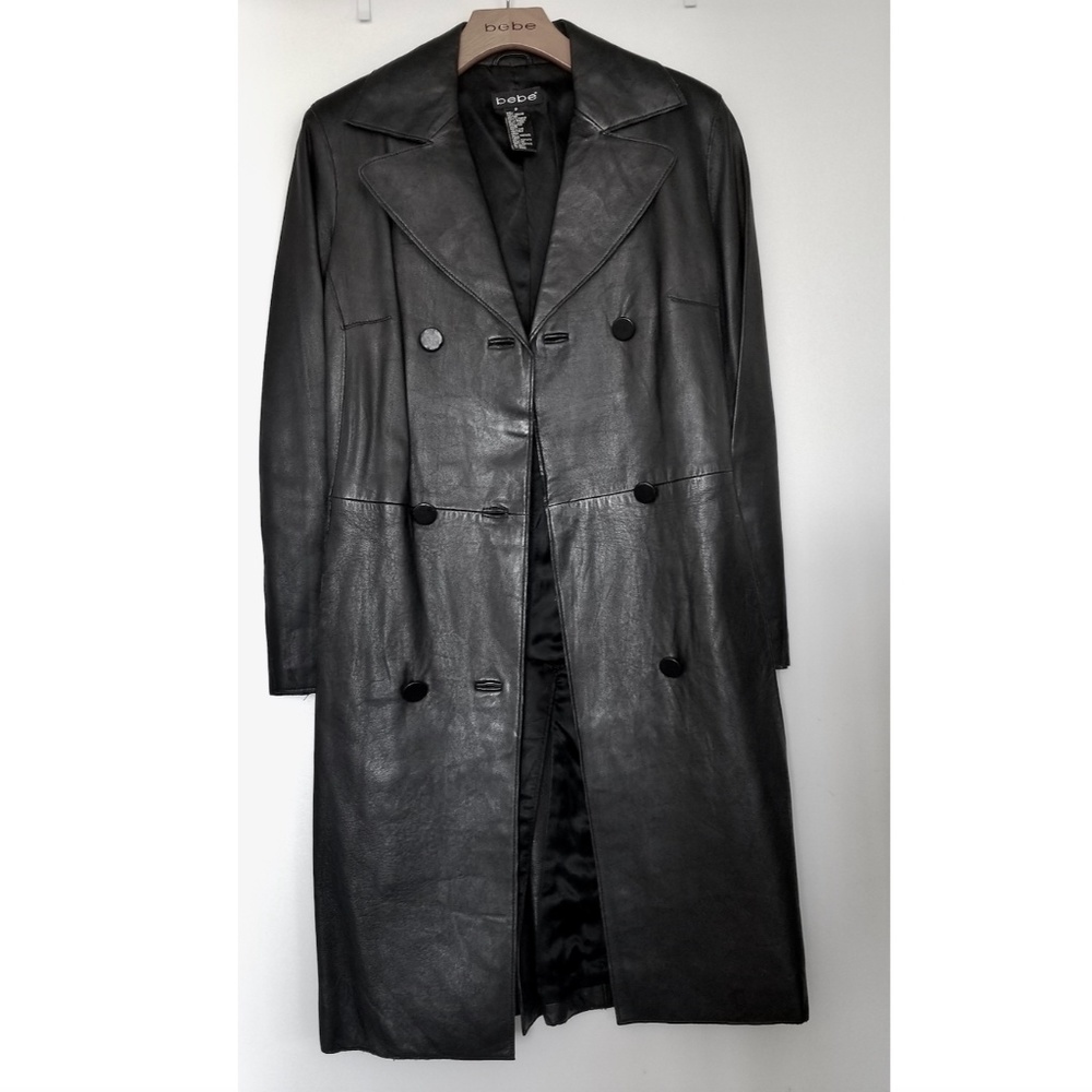 Bebe genuine leather trench coat retro chic
